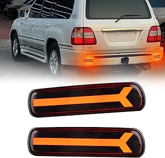 LED Rear Bumper Reflectors Fog Brake Tail Light Lamps Compatible with Toyota Land Cruiser Lexus LX470 1998-2007 Add on Turn Signal Accessories (SMOKED STYLE)