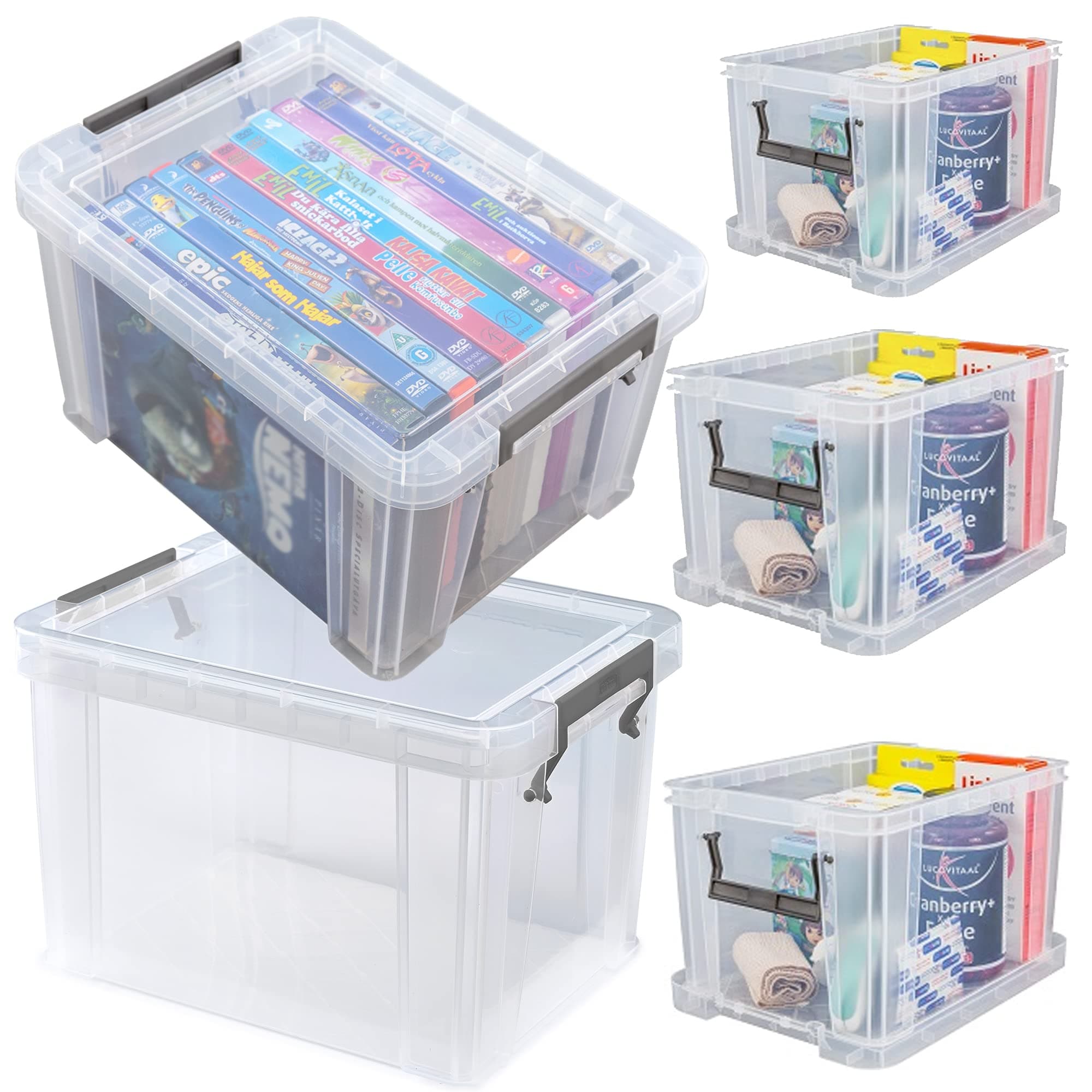 Really Large Storage Boxes 36L, 54L & Huge 85L Plastic Storage Box Clear, Clip Locked, Stackable & Nestable Multipurpose Storage Container Box (54L, 3 Containers & Lids)