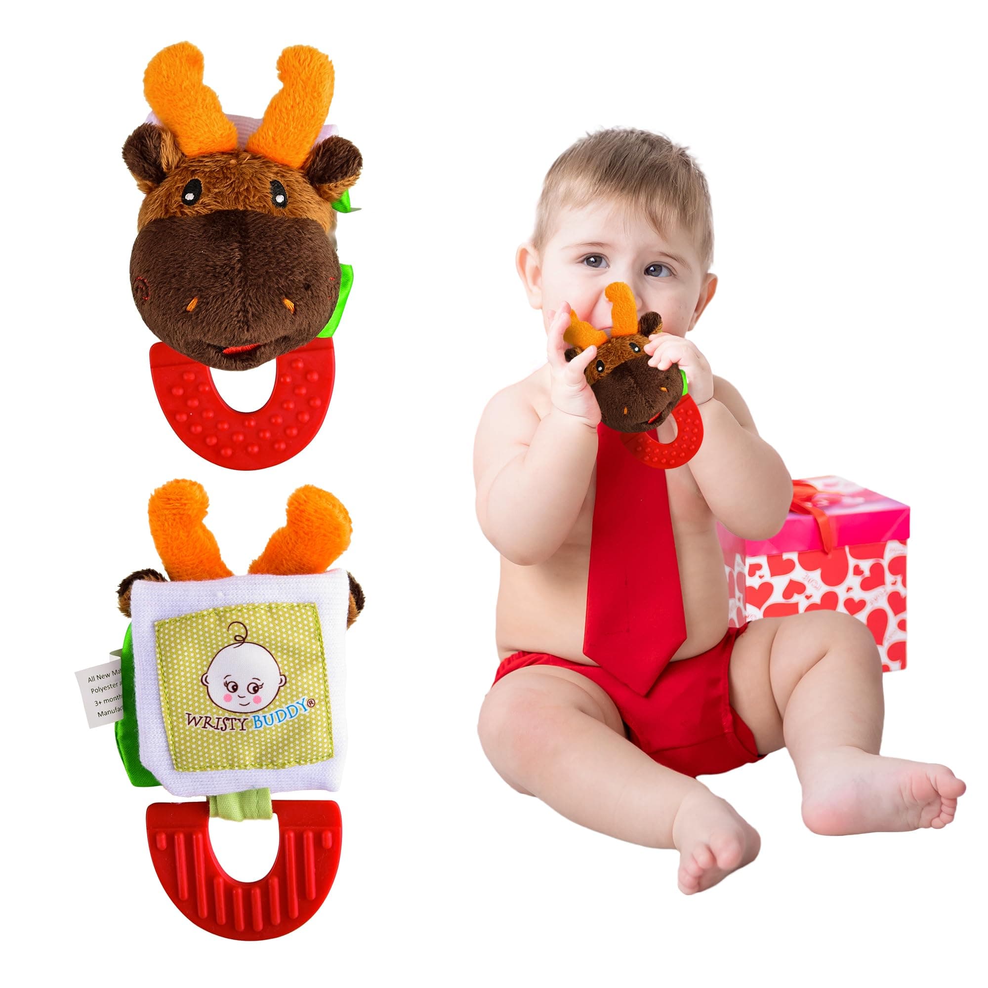 Teething Ring for Babies 0-6 8 10 12 Months | Cute Soft Moose Animal Teething Toys & Gloves | Baby Teething Relief Toy Pack | Infant Chew Toys for 3-6 Months, 1 2 3 Years