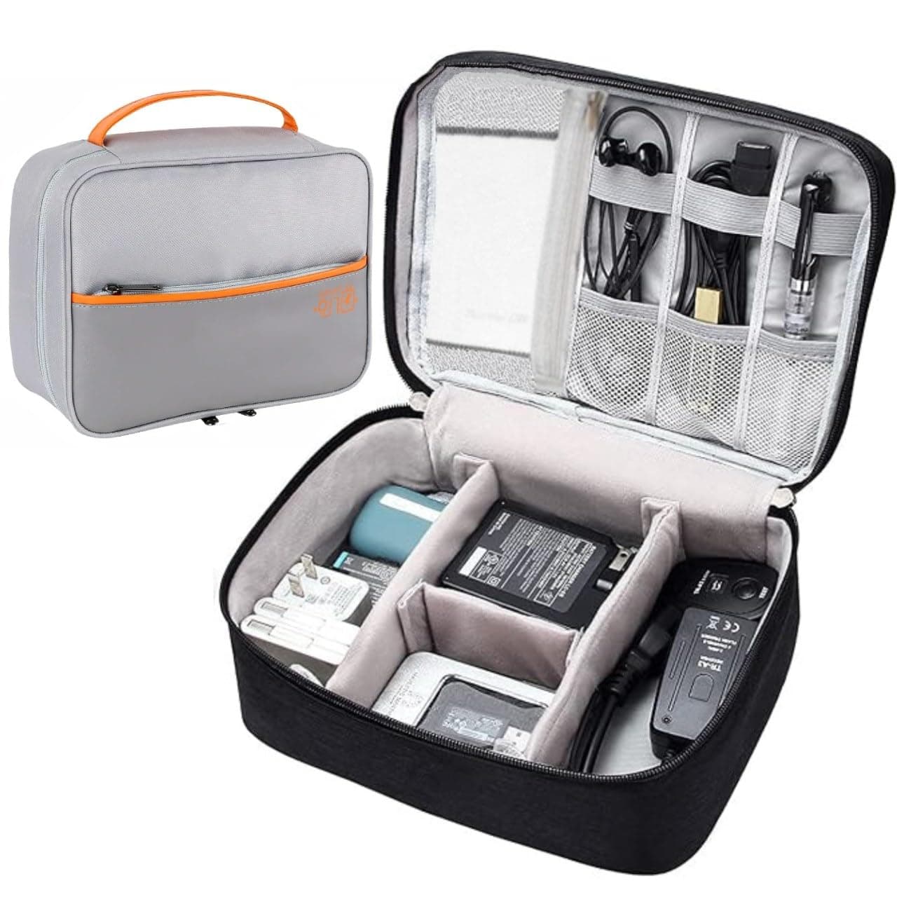 Electronic Organizer Bag, Double Layer Electronic Accessories Bag Organizer, Cable Organizer Bag, Gadgets Organizer Travel Case for Cables Cords Earphone Hard Drive Phone Charger Mouse etc. (Grey)