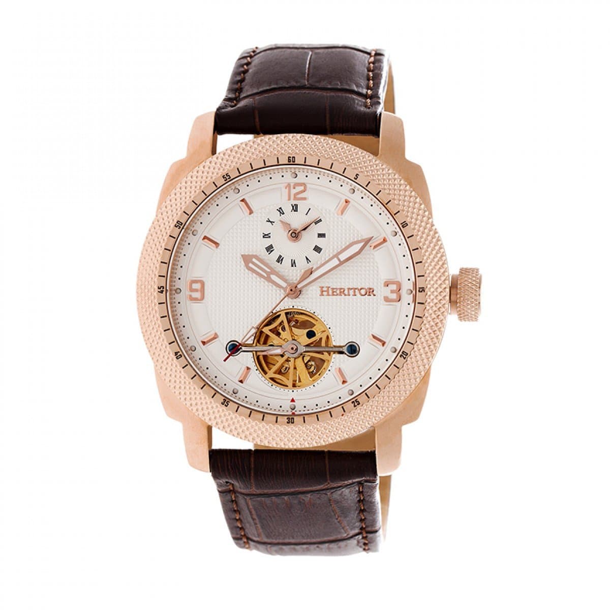 HERITORAutomatic Helmsley Semi-Skeleton Leather-Band Watch