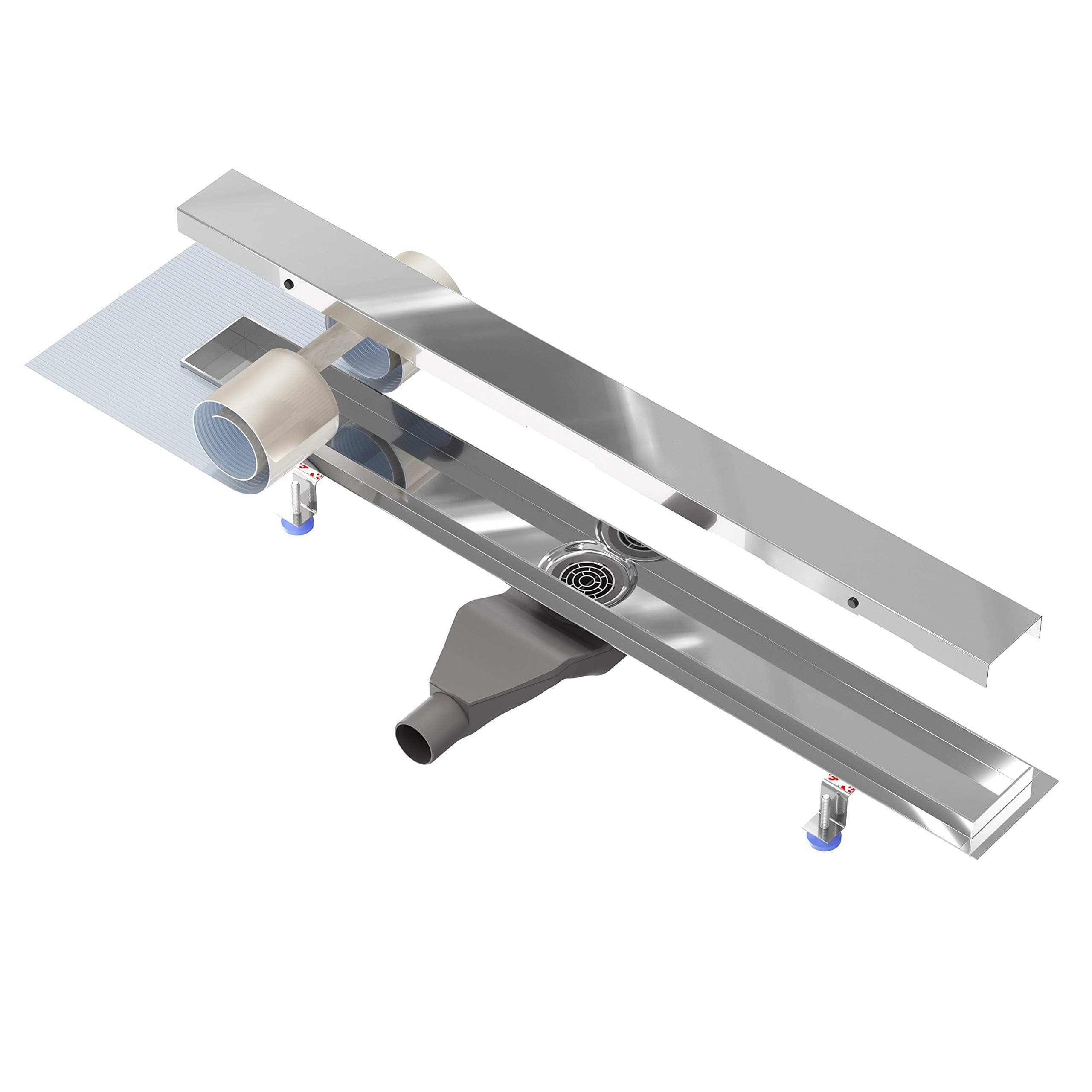 Nordona® Complete Basic HG Shower Drain Extra Flat with Hair Strainer Length 60 cm Includes Frame "Classic High-Gloss" Outlet Centre Low Profile Siphon Installation Depth 6 cm Mounting Accessories