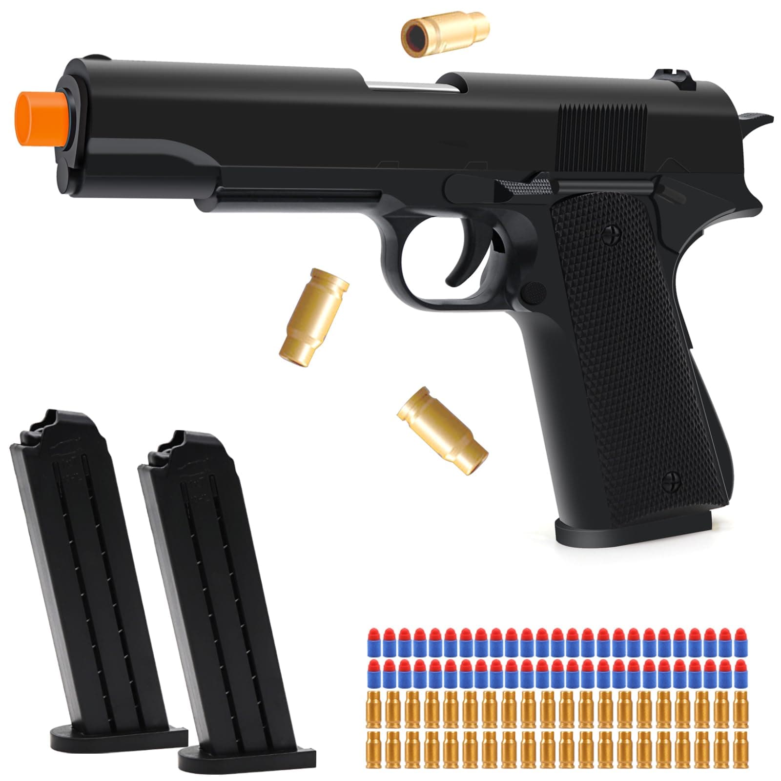 Soft Bullet Toy Gun with Shell Ejecting, Black Toy Pistol Guns with 50 Foam Bullets, Fake Prop Gun for Halloween Costume/Cosplay, Outdoor Shooting Game Toys Gifts for Christmas Birthday