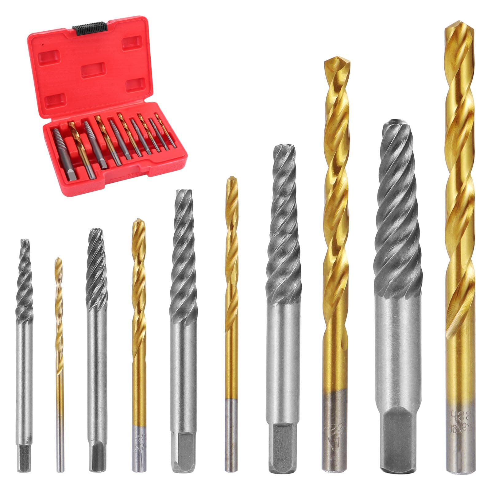 10PCS Screw Extractors with Left Hand Cobalt Drill Bits Set,Damaged Screw Remover Drill Extractor Combination Set