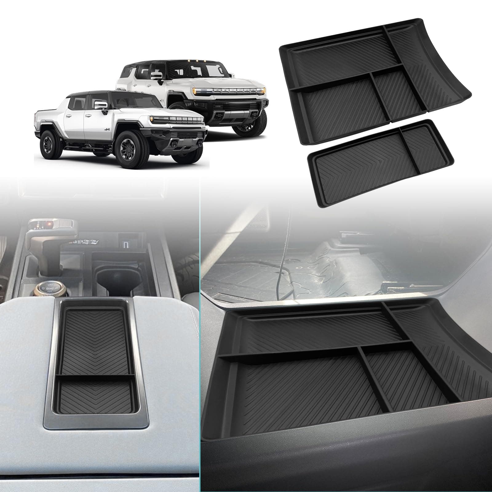 BestEvMod Compatible with Hummer EV Lower Console Organizer & Armrest Tray Set 2023 2023 Accessories TPE Storage Box Set of 2 Lower Console Tray and Armrest Organizer