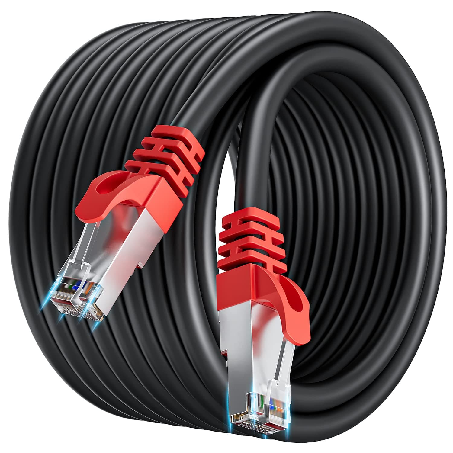 Soibke Ethernet Cable 25m, Cat 7 Long Internet Lan Cable 25m High Speed, Shielded SFTP Network Cable 10Gbps 600MHz RJ45 Gigabit Black Patch Cable for Switch Modem