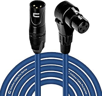 Balanced XLR Cable Male to Right Angle Female - 15 Feet Blue - Pro 3-Pin Microphone Connector for Powered Speakers, Audio Interface or Mixer for Live Performance & Recording