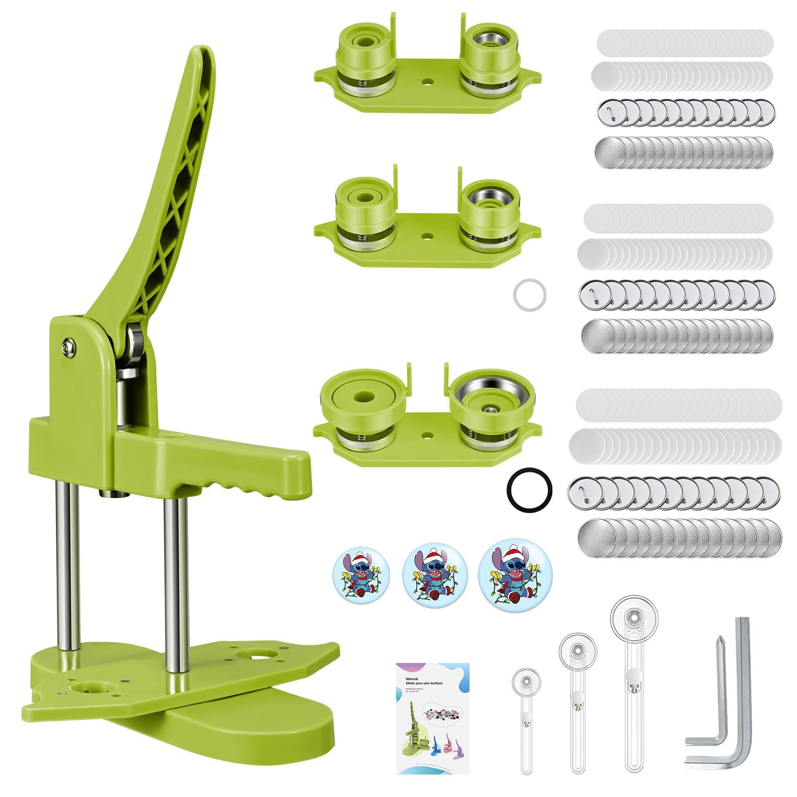 25+32+58 mm Button Maker Machine, 300 Metal Pin Back Button Sets, HAVFUN Badge Press Machine with Molds, Plastic Washer & Round Paper Cutter