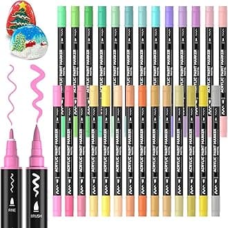 28 Pastel Colors Dual Tip Acrylic Paint Markers, Brush Tip and Fine Tip Acrylic Paint Pens for Rock Painting, Ceramic, Wood, Canvas, Plastic, Glass, Stone, Calligraphy, Card Making, DIY Crafts