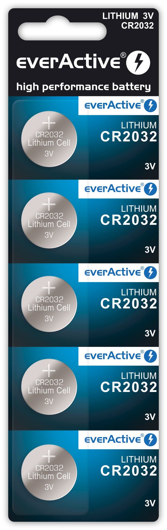 EveractiveCR2032 3 V, 5 x Lithium Button Cell Batteries, Most Powerful Battery, 10 Year Life, Pack of 5-1 Blister Card