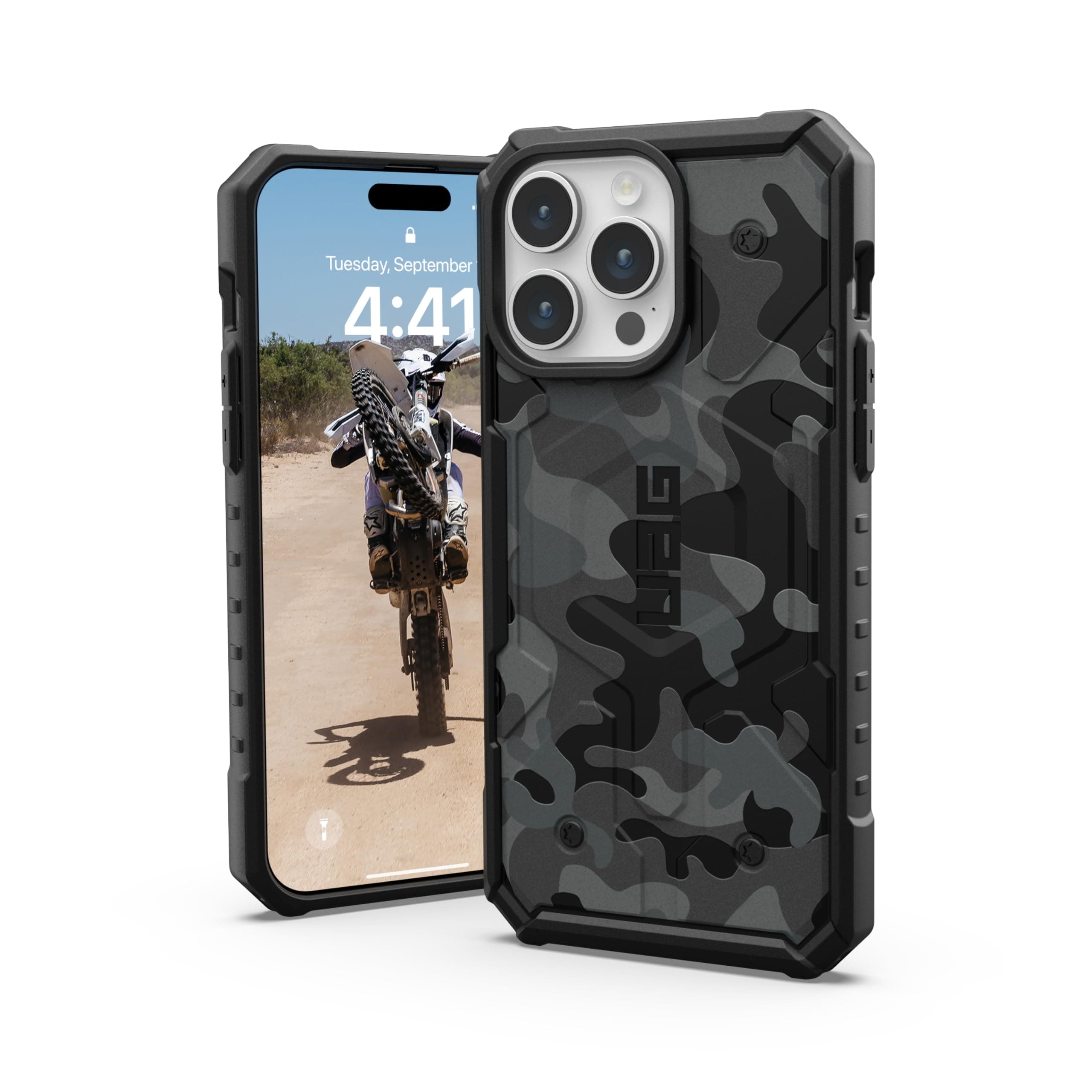 Urban Armor Gear UAG Pathfinder SE for iPhone 15 Pro Max case cover [18 Feet Drop tested] MagSafe compatible - Black Midnight Camo