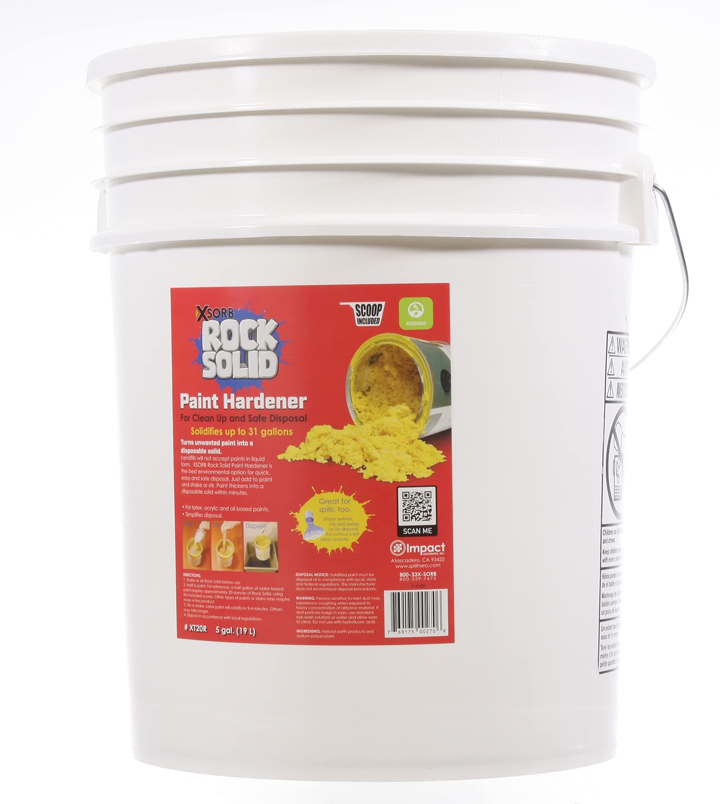 Rock Solid Paint Hardener/Solidifier (5 Gallon Pail) Powder for drying waste or leftover acrylic/latex paint, absorbs up to 31 gallons