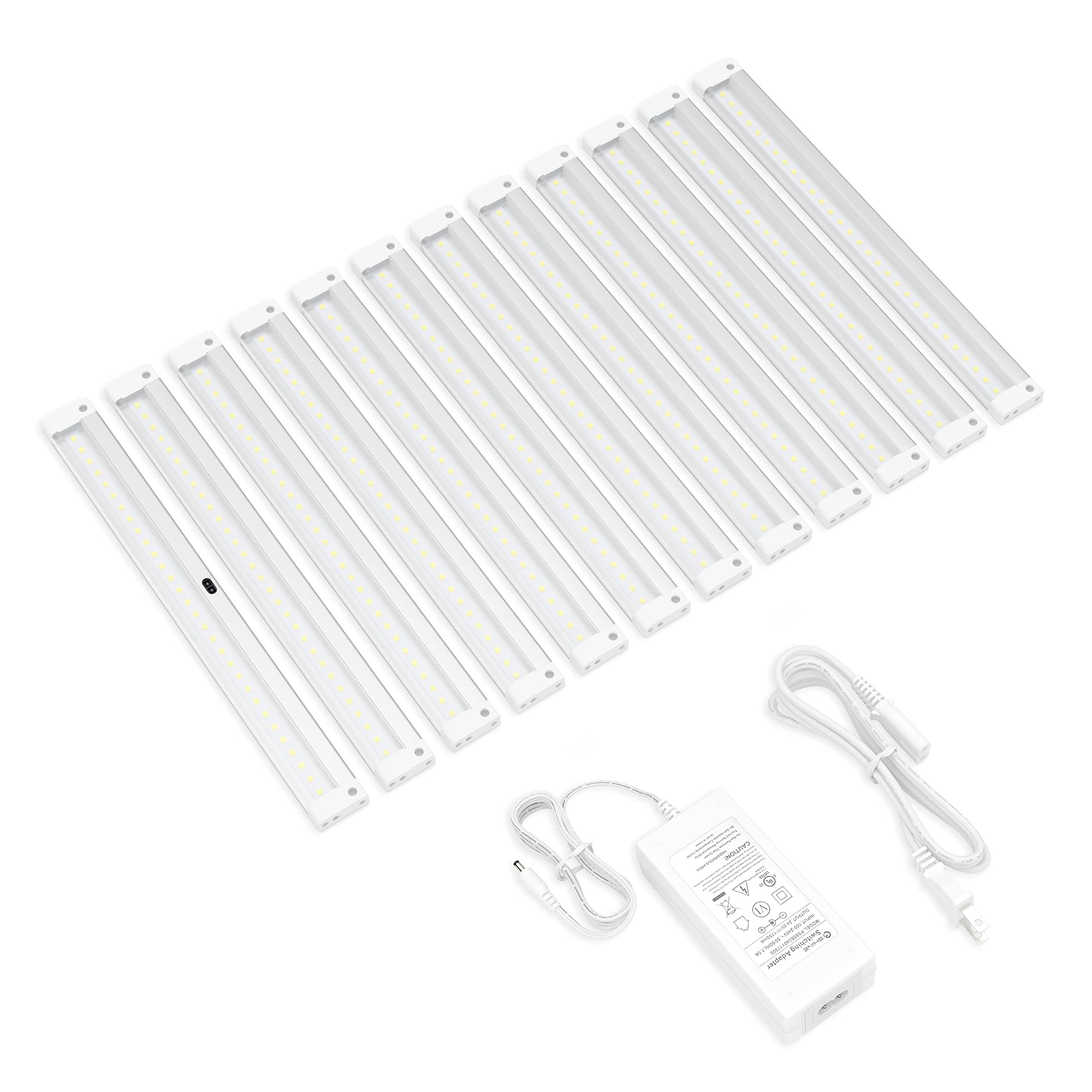 EShine Hand Wave Activated Under Cabinet LED Lighting Kit, Dimmable, 12-Pack 12 in - Touchless Dimming Control, White Under Counter Lights for Kitchen, Garage, Office, Desk - Warm White (3000K)