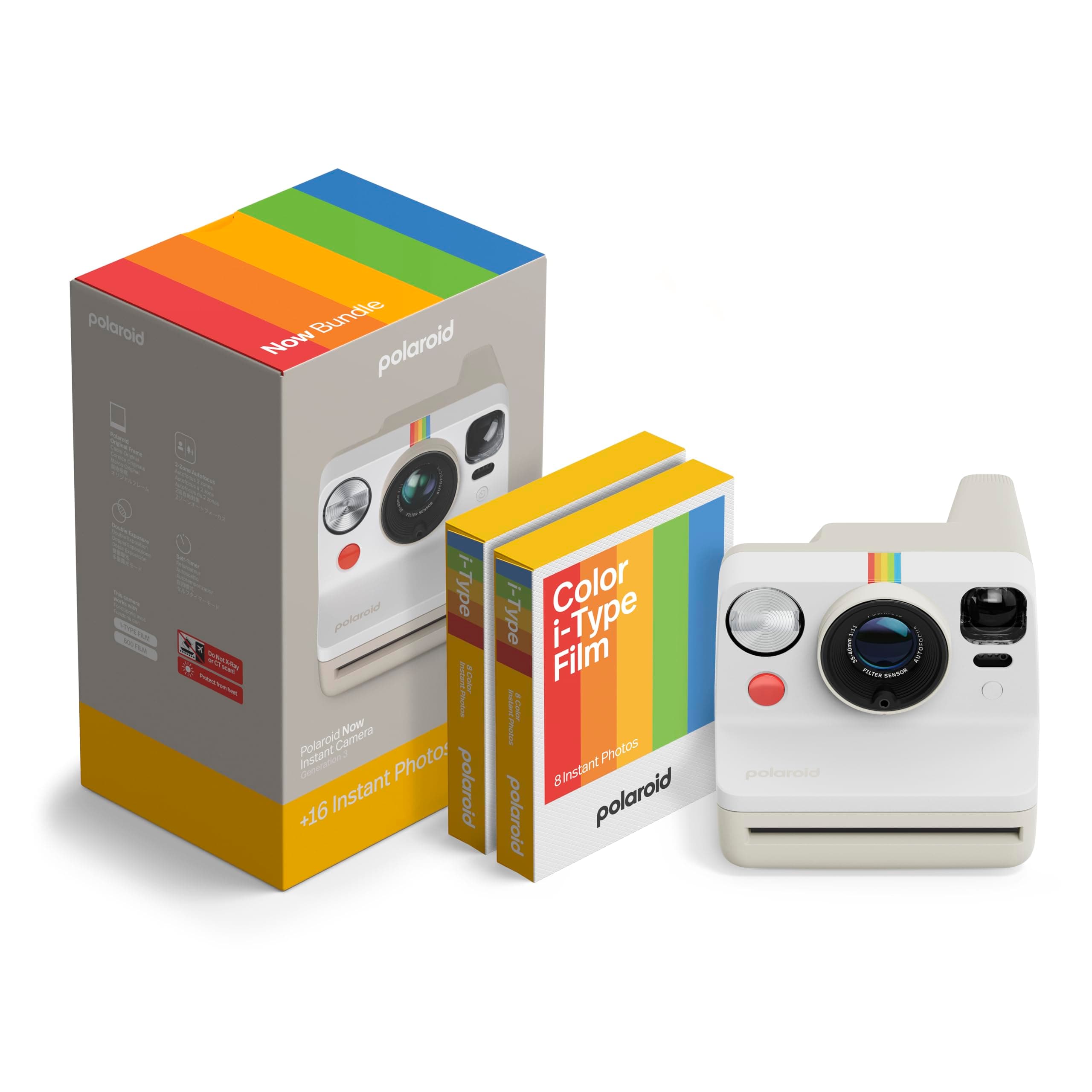 Now 3rd Generation I-Type Instant Camera + Film Bundle - Now Pebble White Camera + 16 Color Photos (6561)