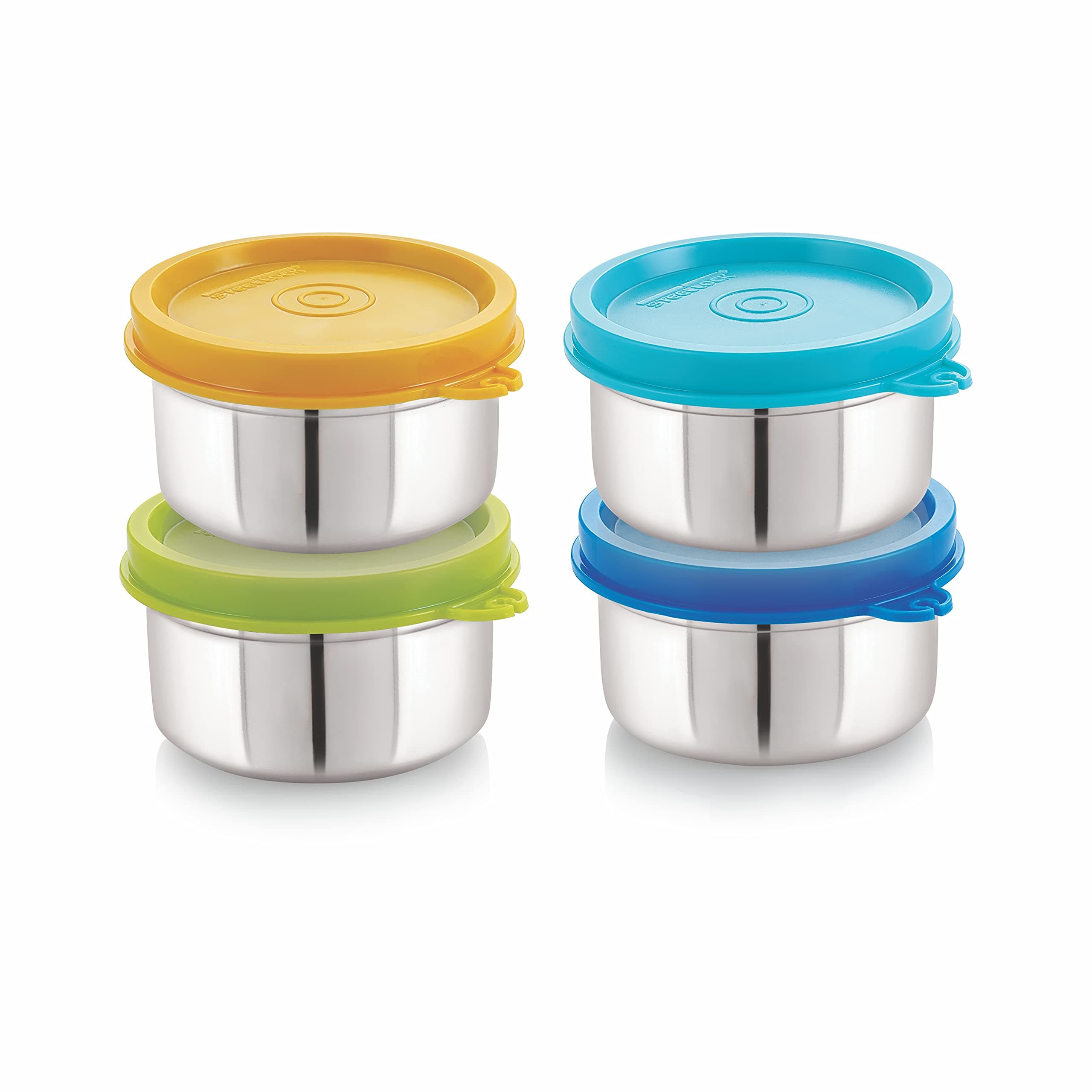 Steellock Flex Stainless Steel Containers Size Deep 500ml x 4 (Yellow/Blue/Green/Turquoise)