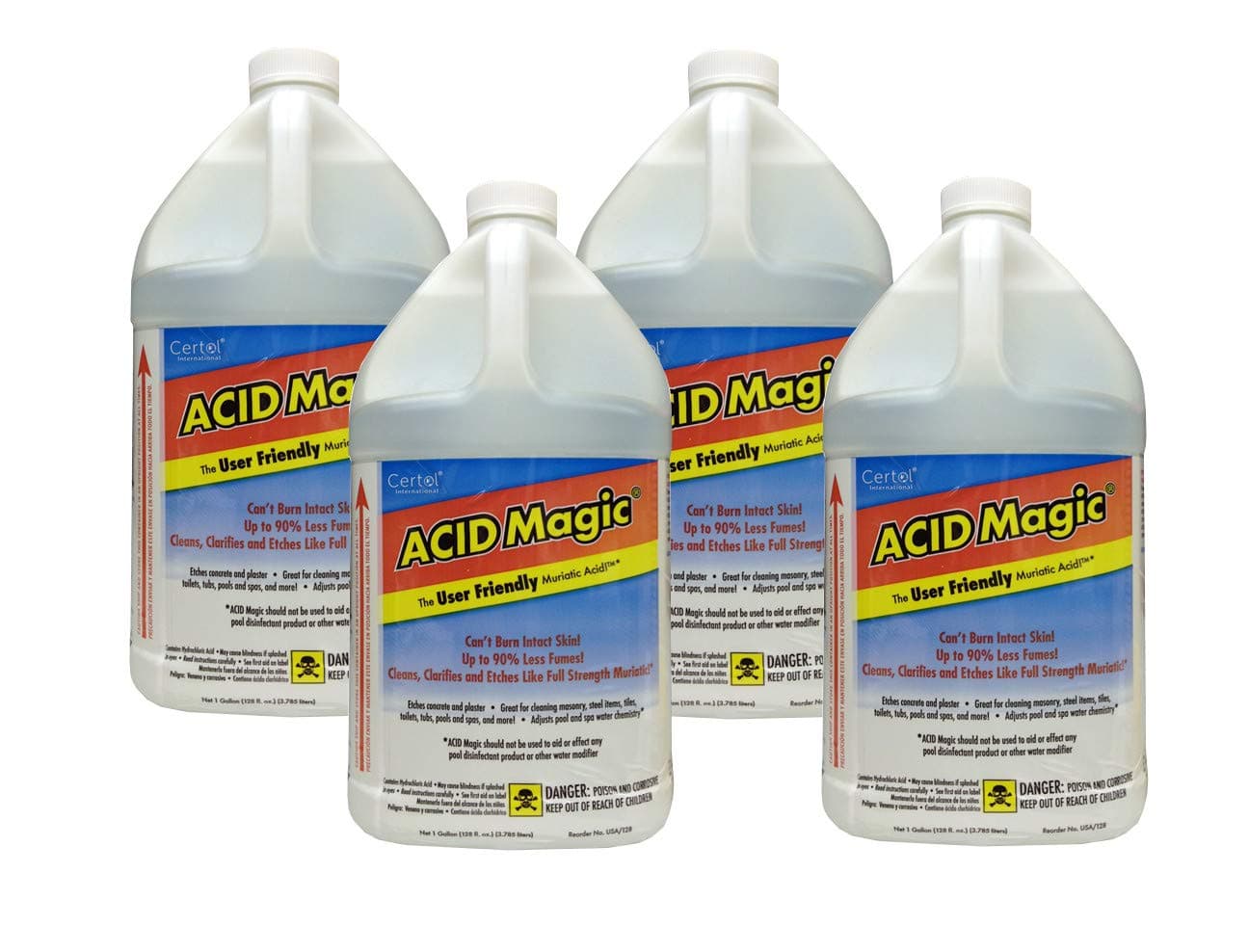 ACIDMagic Muriatic Replacement Acid for High-Efficiency Cleaning - Ideal for Pools and Concrete - 1-Gallon, 4-Pack Low Fume, Safe Handling - USA128-1