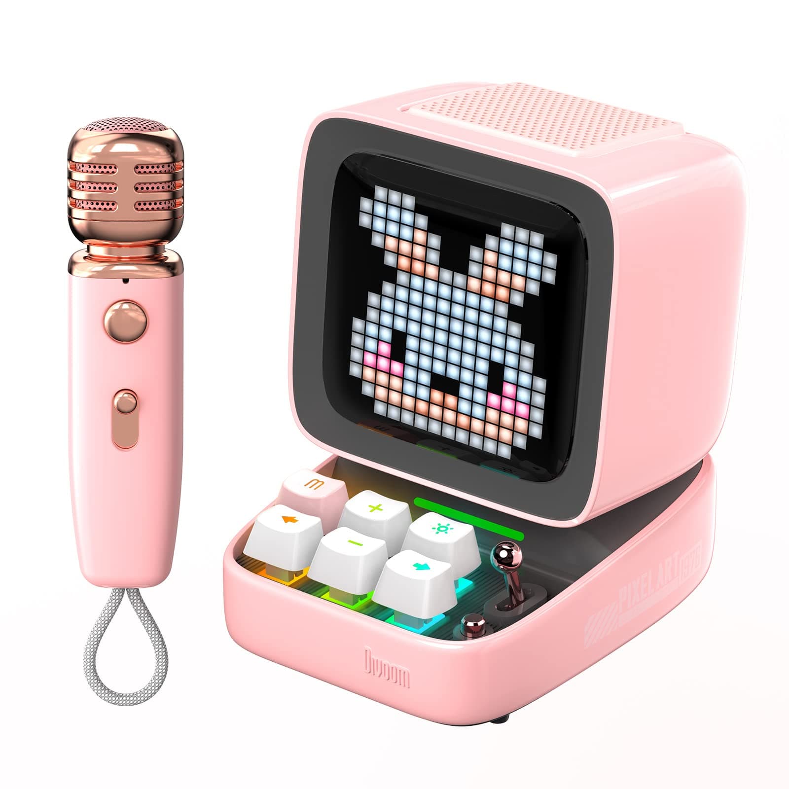 Ditoo-Mic Pixel Art LED Portable Bluetooth Speaker with Wireless Karaoke Microphone, App Controlled Screen, RGB Keyboard, Games, Alarms for Adults/Kids, Home Party.