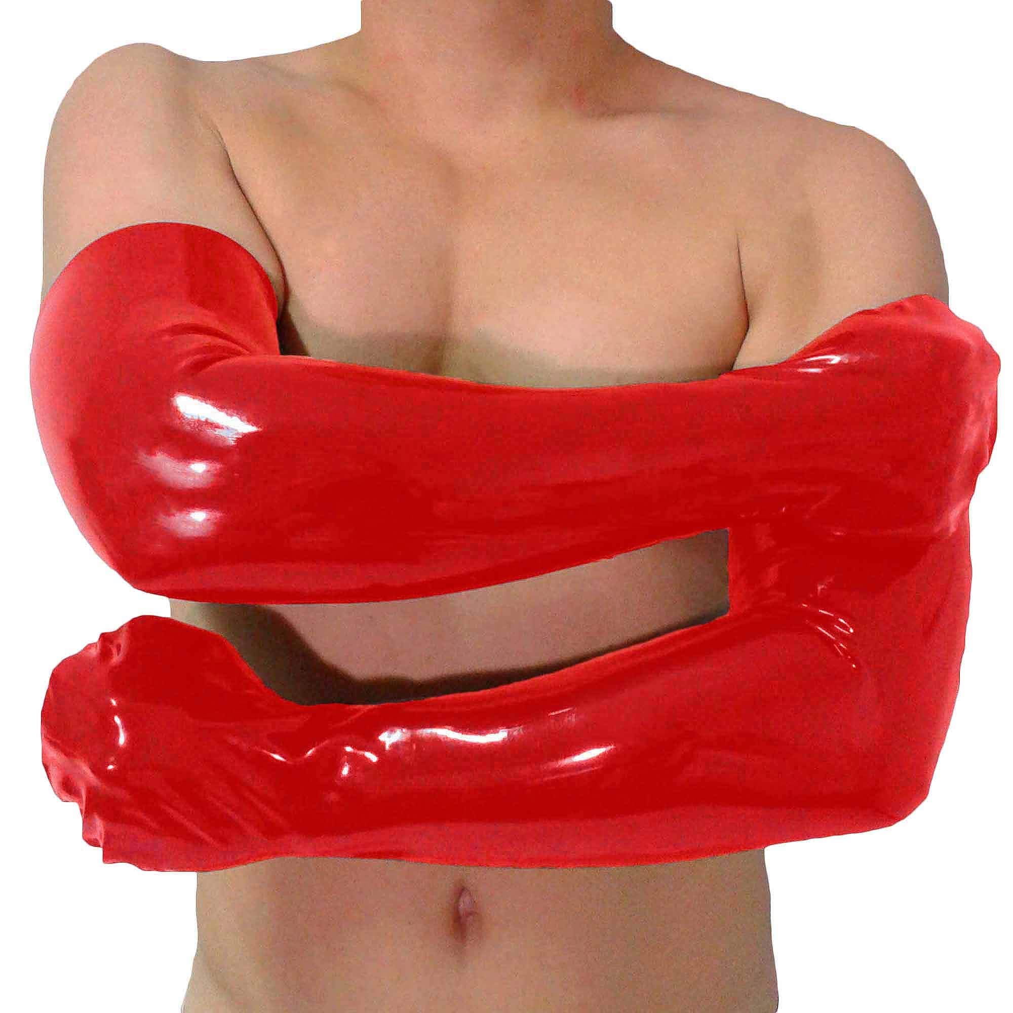 Red Latex Rubber Long Mittens