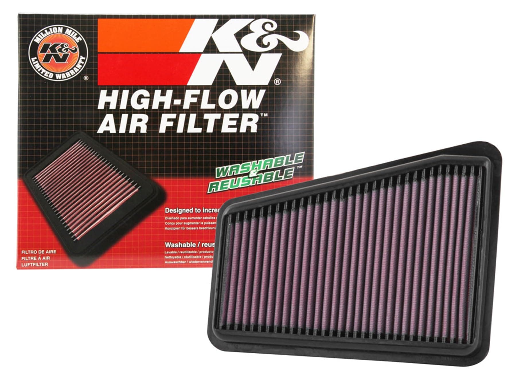 K&N Engine Air Filter: Reusable, Clean Every 75,000 Miles, Washable, Premium, GENESIS/KIA (G70, Stinger), 33-5041