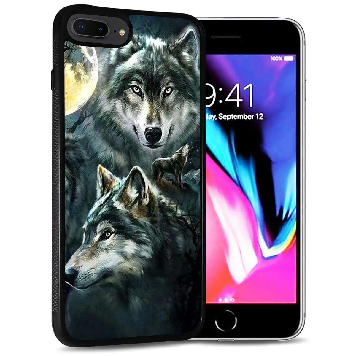 for iPhone 8 Plus, iPhone 7 Plus, Durable Protective Soft Back Case Phone Cover, HOT12399 Night Wolf