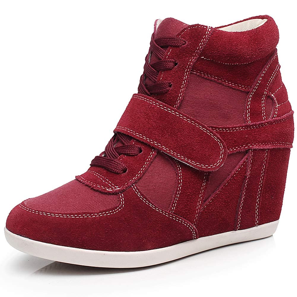 Women's Hidden Wedge Heel Elegant Hook Loop Comfortable Suede Fabric Trainers Shoes