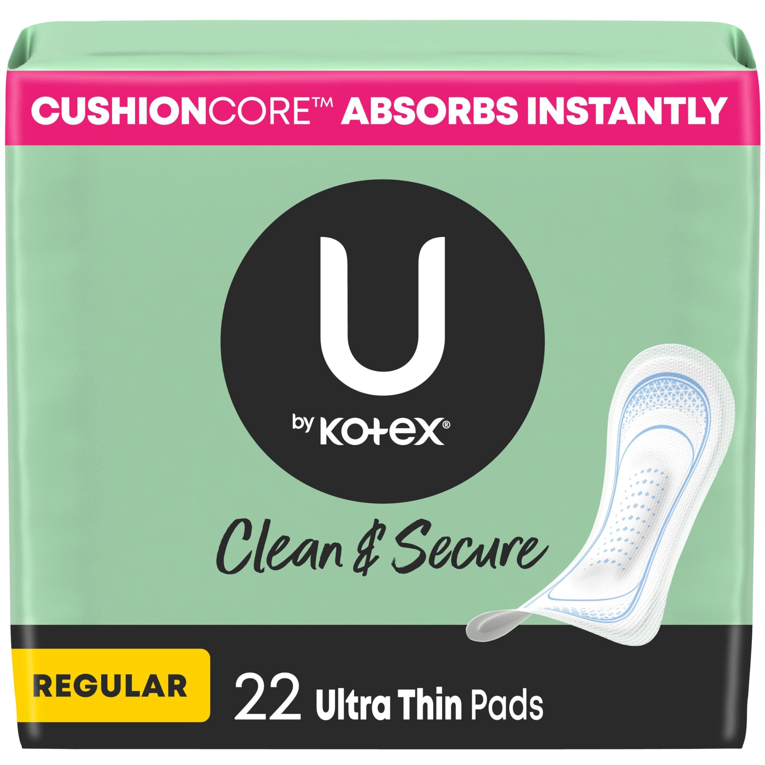 Ultra Thin Pads, Clean & Secure, Regular Absorbency, 22 Count (Packaging May Vary)