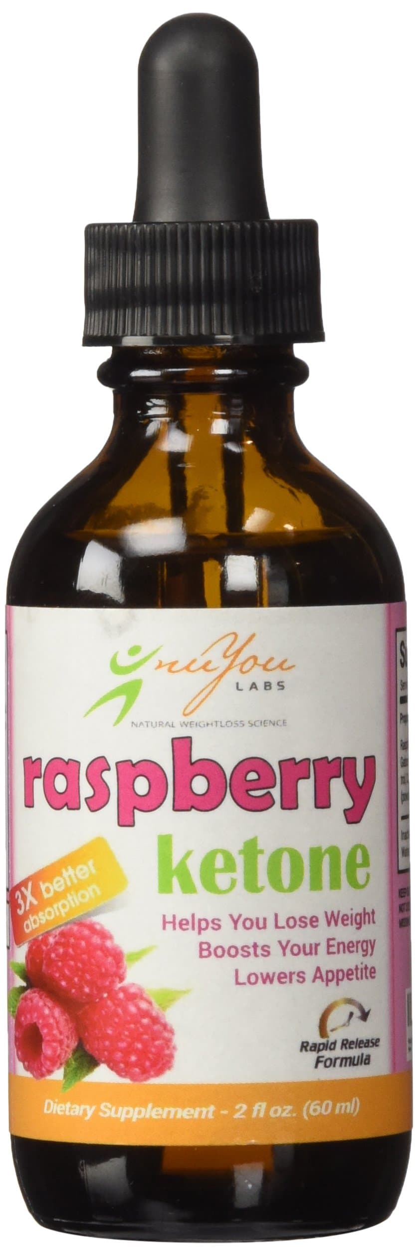 nuYou Labs Raspberry Ketone Drops with Rapid Release Fat-Burning Raspbery Ultra Drops Formula - Pure 100% Natural Raspberry Ketones - Gluten Free - 2 oz Bottle
