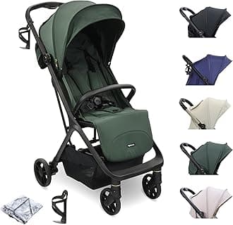 My Babiie MBX7 Autofold Stroller – from Birth to 4 Years (22kg), Foldable & Compact, Lightweight, Travel Buggy for Toddlers, Pushchair Includes Rain Cover - Forest Green