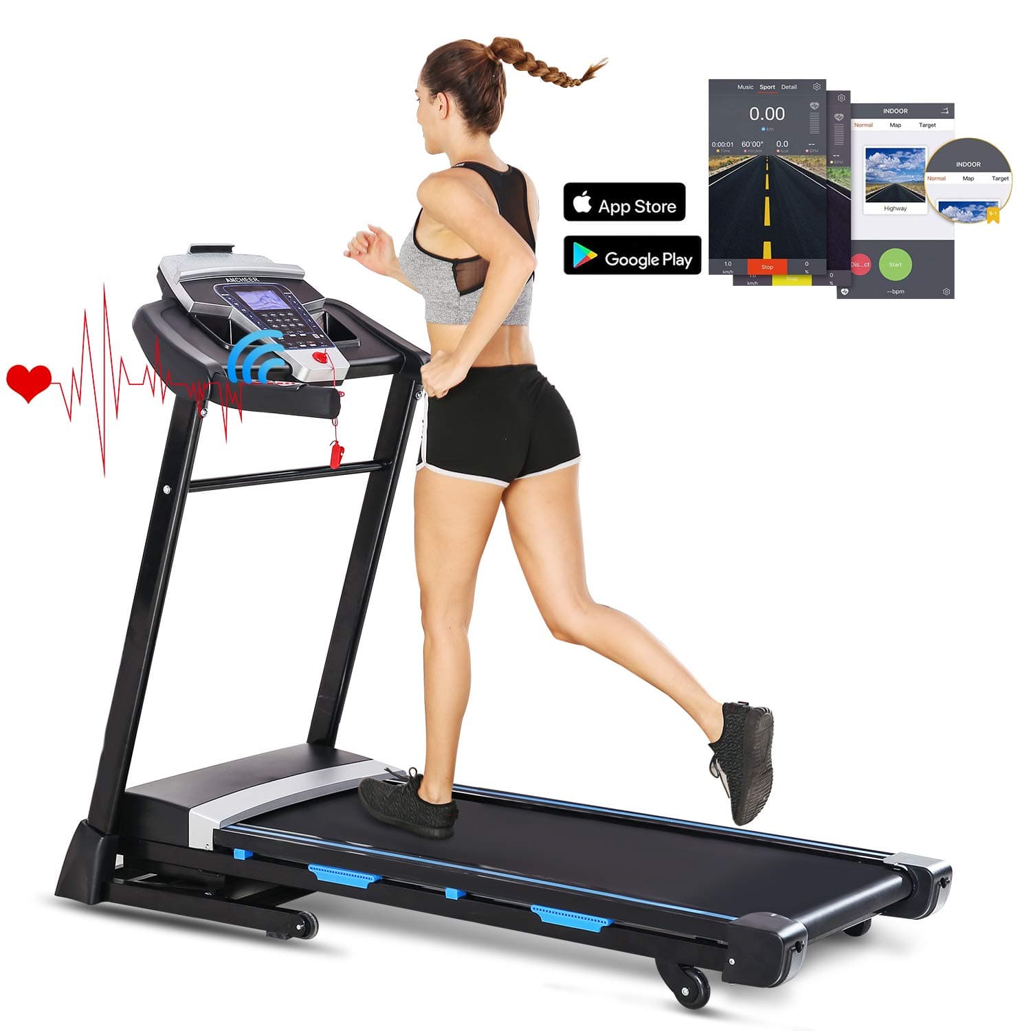 FUNMILY 3.25HP Automatic Incline Treadmill, Folding Treadmill with Bluetooth Speaker, Walking Jogging Running Machine with APP Control for Home Gym (T900)
