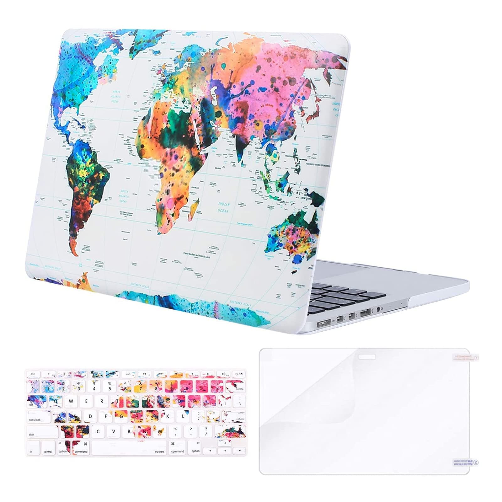 MOSISO Compatible with MacBook Pro 13 inch Case 2015 2014 2013 end 2012 A1502 A1425 with Retina Display, Protective Plastic Pattern Hard Shell Case & Keyboard Cover & Screen Protector, World Map
