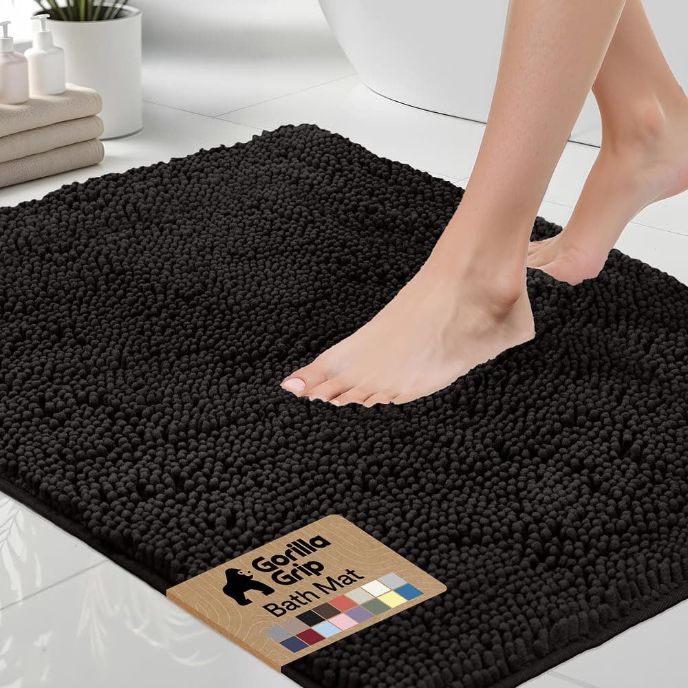 - Bath Rug Mat 30x20, Thick Soft Absorbent Chenille, Quick Dry Microfiber Mats, Rubber Backing Washable Shower Floor Rugs, US Designed Bathroom Bathmat Home Decor Accessories, Black