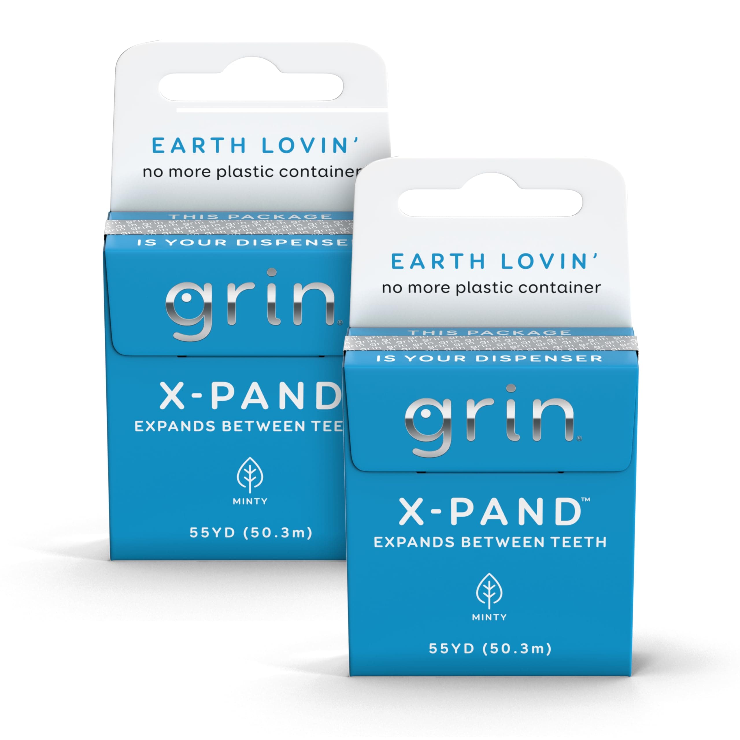 GRIN X-Pand Floss Box, Expands Between Teeth, 55 Yards (50.3m), Minty Flavor, Recyclable Packaging, 165 Feet of Strong Fine Dental Floss, No More Plastic Container, No Shredding or Breaking