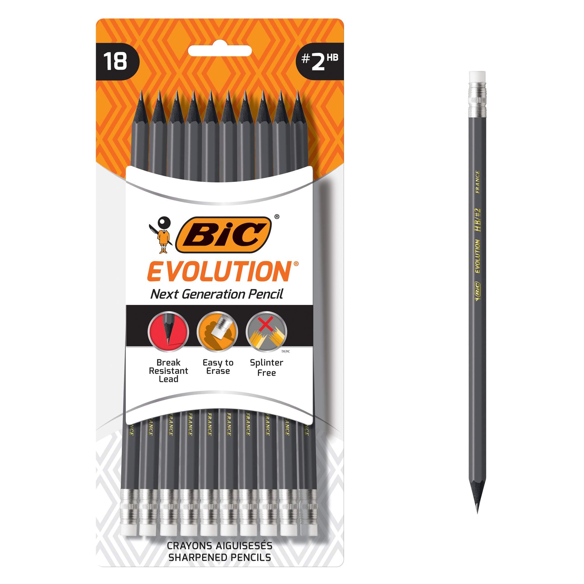 BIC Evolution Cased Pencil, #2 Lead, Yellow Barrel, 24-Count (PGEYP241-BLK)