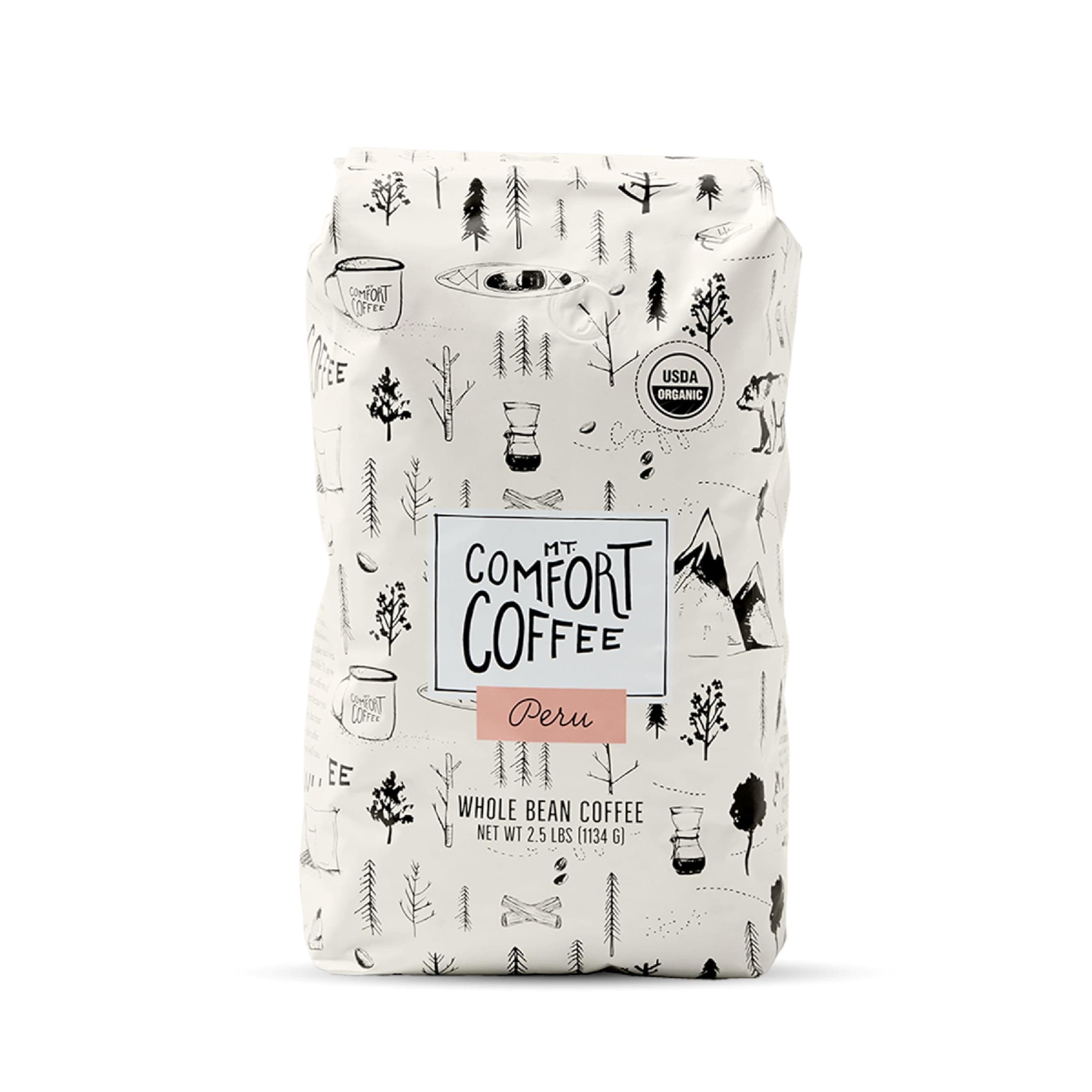 Mt. Comfort Coffee Organic Peru Medium Roast, 2.5 Pounds - Flavor Notes of Nutty, Chocolate, & Citrus - Sourced From Small, Peruvian Coffee Farms - Roasted Whole Beans