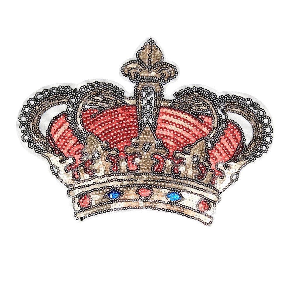 Dandan DIY Big White Crown Embroidered Patch with Sequins Sew on/Iron on Patch Applique Clothes Curtain Sewing Flowers Applique Home Wedding Party Decoration DIY Accessory (White Crown)