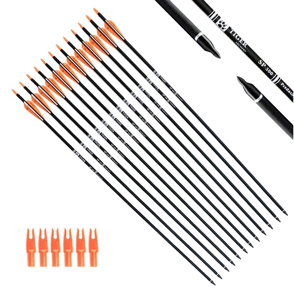 Compound & Backward Bow with Removable Tip 30inch Carbon Arrows Practice Hunting Arrows Orange White