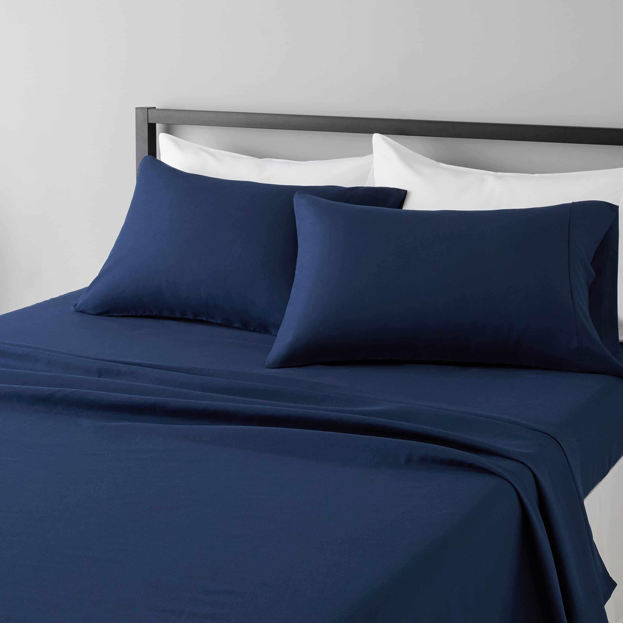 AmazonBasics Microfiber Sheet Set - (Includes 1 bedsheet, 1 Fitted Sheet with Elastic, 2 Pillow Covers) Full, Navy Blue
