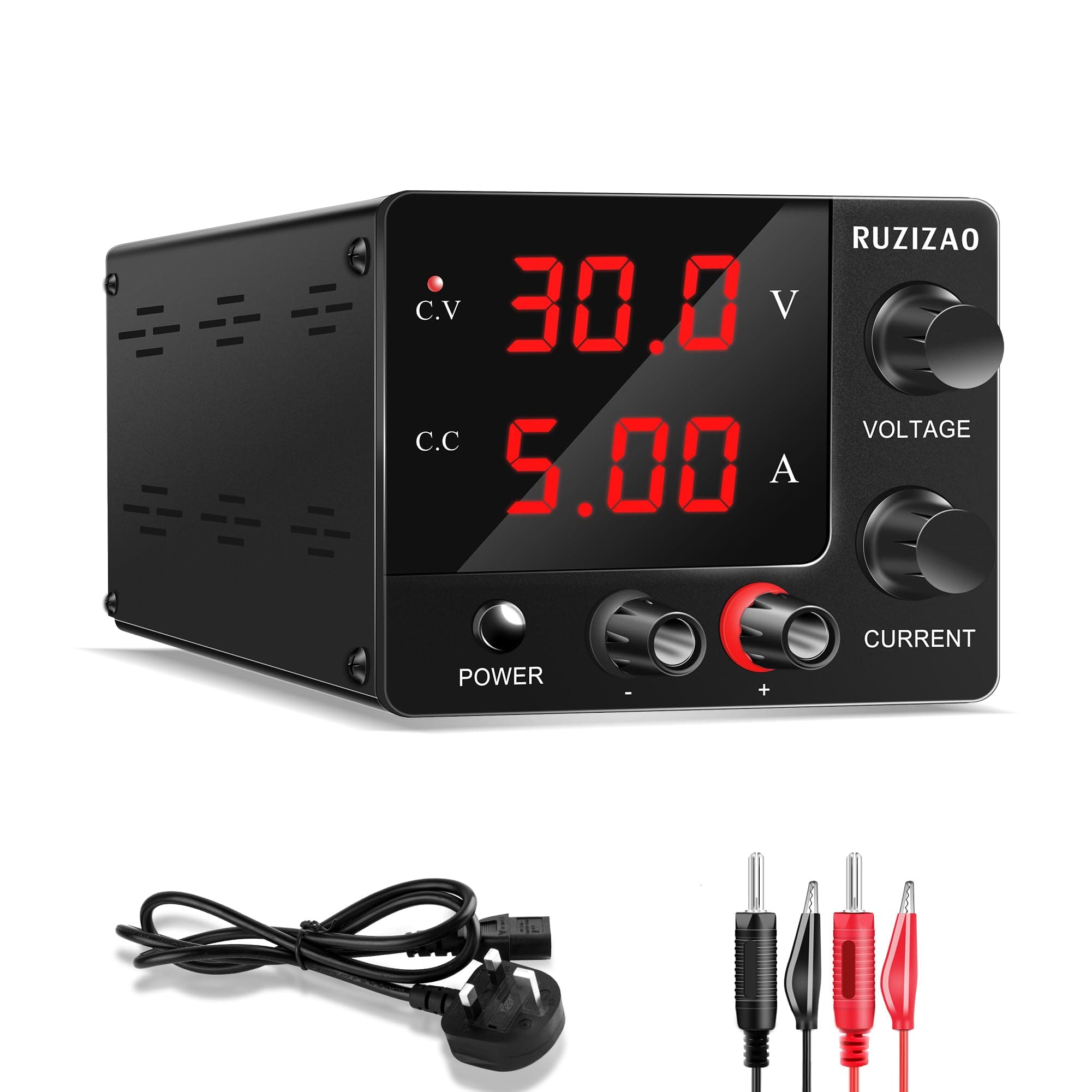 DC Power Supply Variable (30V 5A), Mini Bench Adjustable Switching Regulated Power Supply with Upgraded Encoder, High Precision 3-Digits LED Display Lab Power Supplies