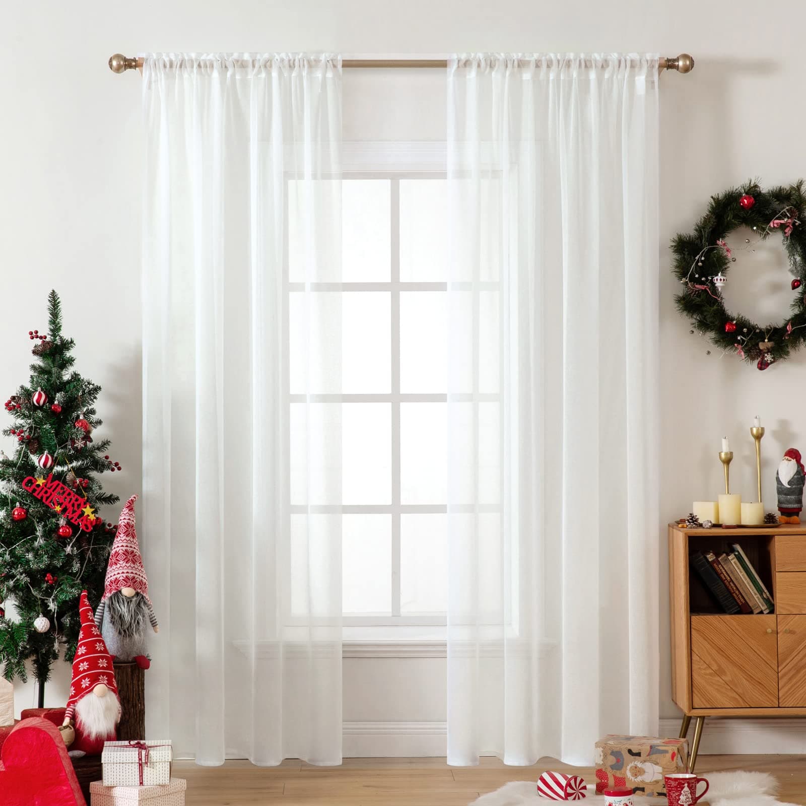 2 Panels Solid Color Sheer Window Curtains Elegant Window Voile Panels/Drapes/Treatment for Bedroom Living Room (54X96 Inches Ivory)