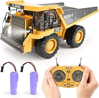 Remote Control Dump Truck Toys 9 Channel 2 Batteries RC Construction Toy Vehicles with Metal Bed Lights/Sounds, Birthday Gifts for Boys Age 3+