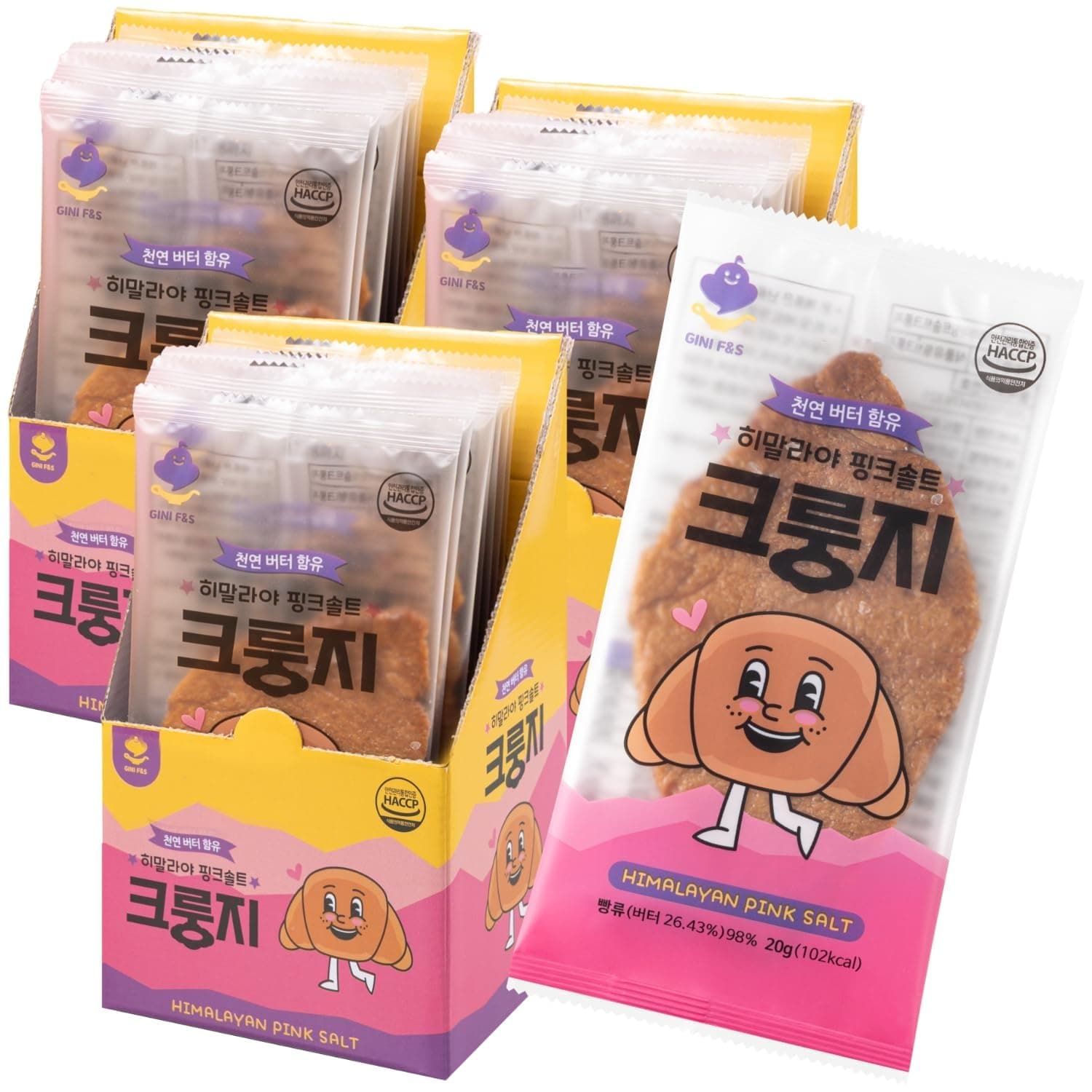 K FOOD KOREAN FOOD Flat Croissant Himalayan Pink Salt – Bulk Pack (30 Count), Crispy Croissant Snack with 26.43% Natural Butter, Individually Wrapped for Freshness & Convenience, 크룽지, 히말라야 핑크솔트