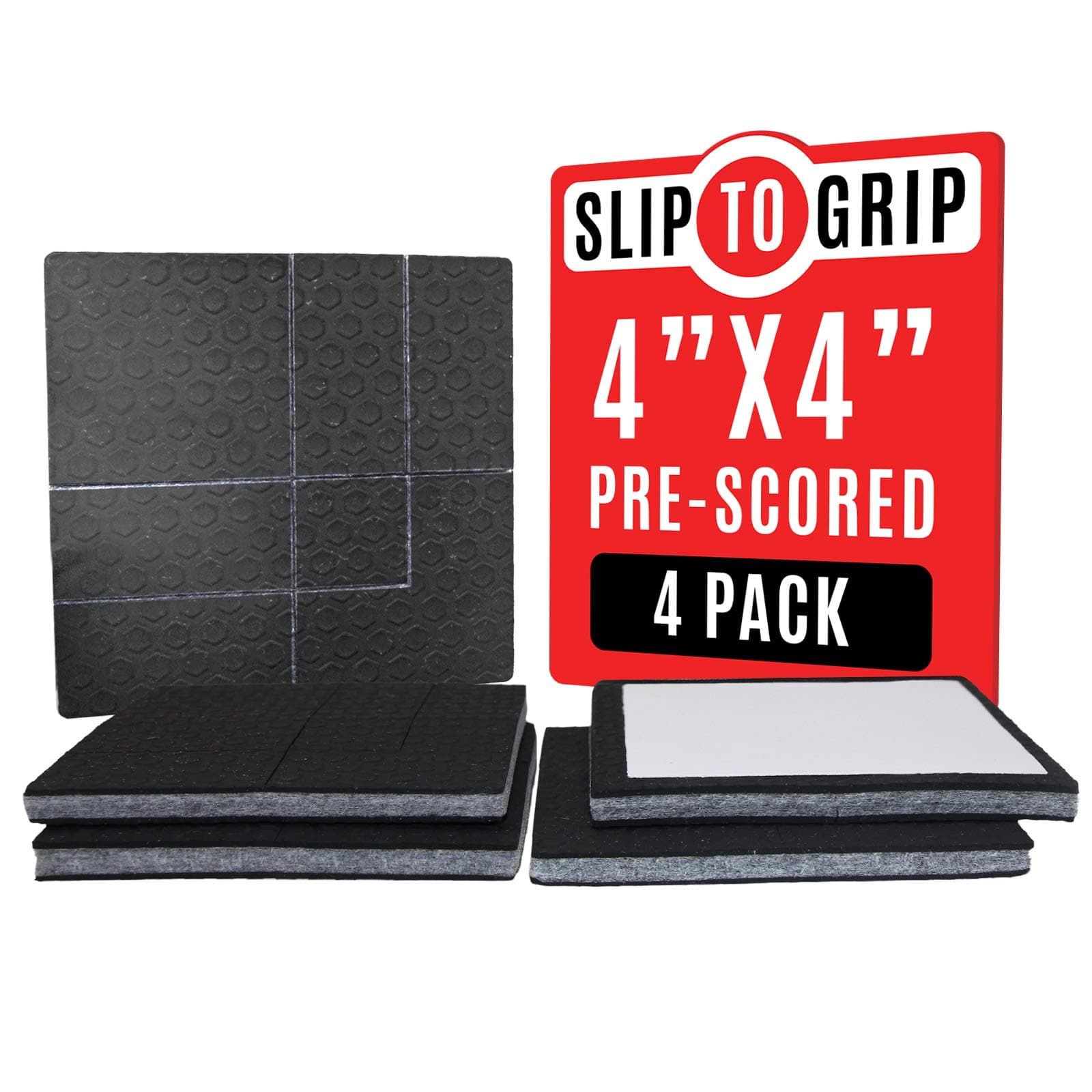 SlipToGrip Gripper Multi Size (4 Pads) - Make 4" , 1", 2", 1"x2"Pre-Scored to Make Multiple Sizes 3/8"Heavy Duty Felt Core With Anti Slip Rubber - No nails, No glue. Patent Pending.