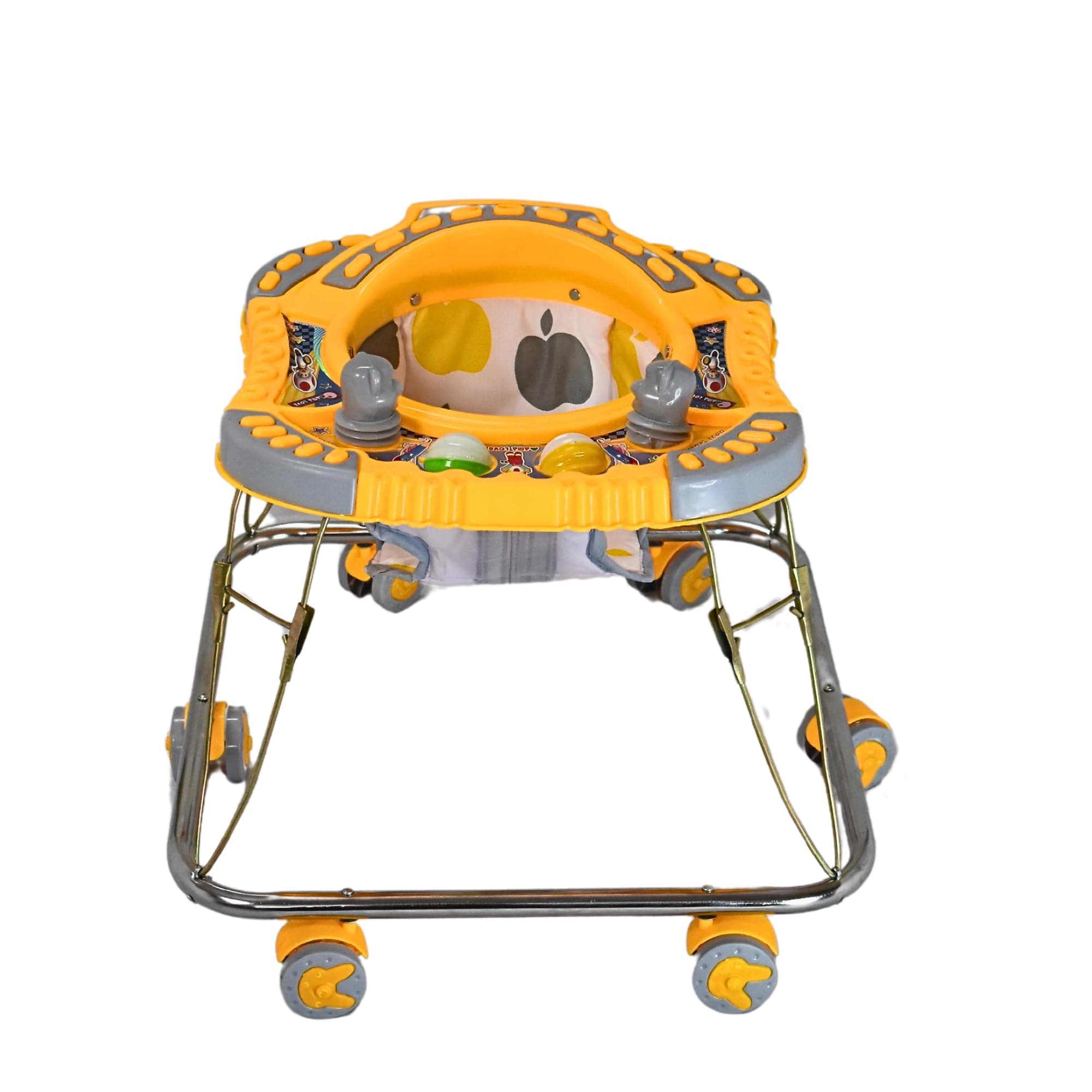 MAXONOVA SQUARE Foldable Baby Walker - Square Base, Chrome Pipe | 6-SUT | Yellow-Gray