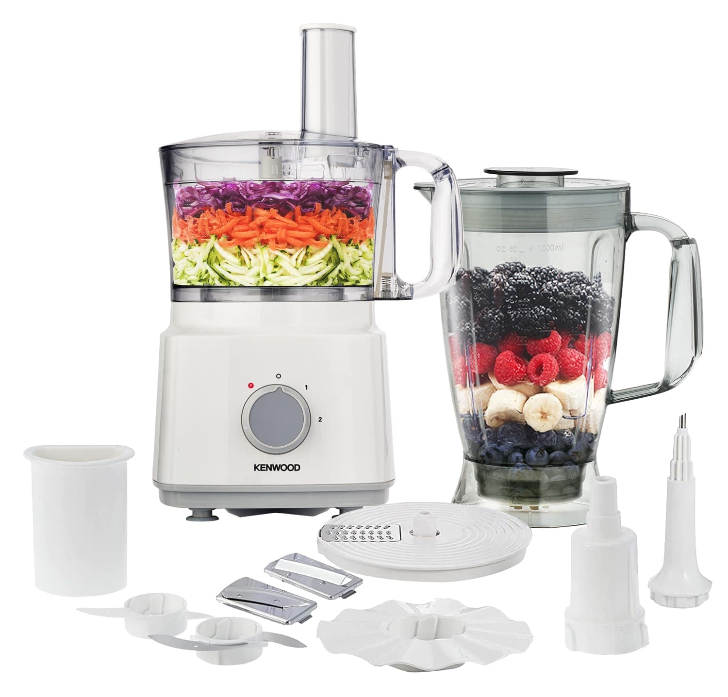 Food Processor 750W Multi-Functional With 3 Interchangeable Disks, Blender, Whisk, Dough Maker Fdp03 White