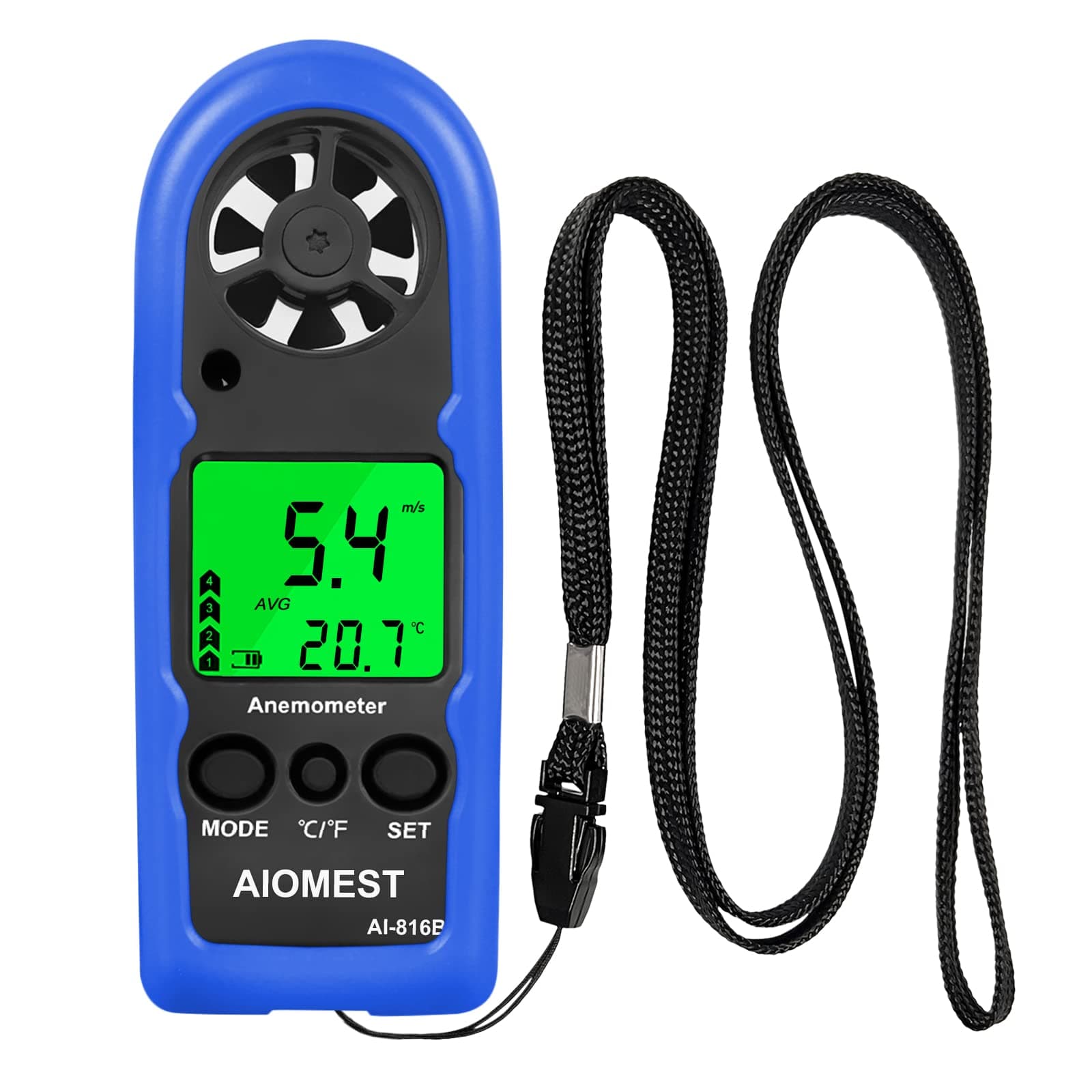 AIOMEST Digital Anemometer, Mini Wind Speed Meter Air Flow Gauge Measuring Wind Velocity Temperature, Handheld Velometer AI-816B with Max/AVG/Current Wind Chill for HVAC Shooting Sailing