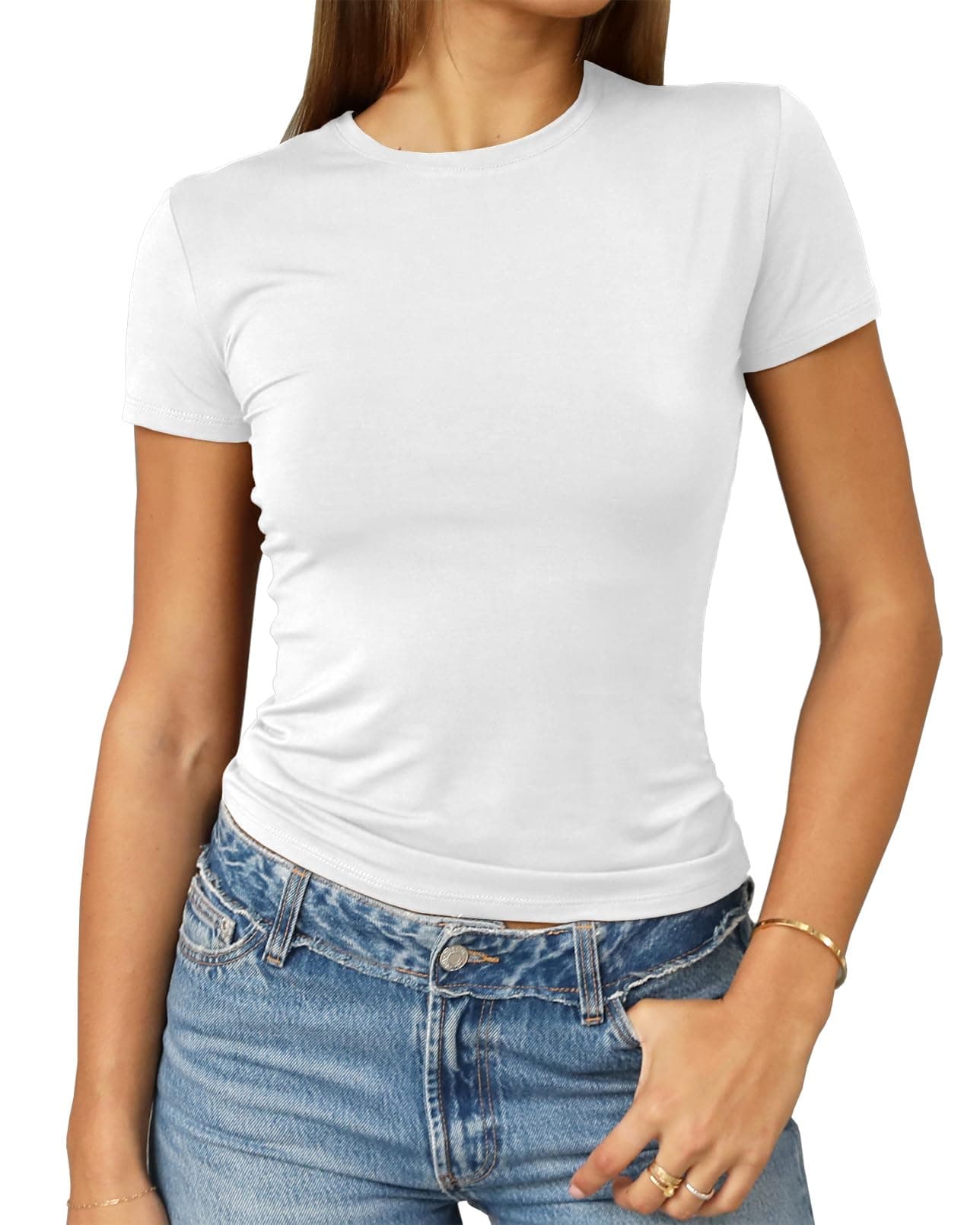 Women's Casual Basic Going Out Crop Tops Slim Fit Short Sleeve Crew Neck Tight T Shirts 2026