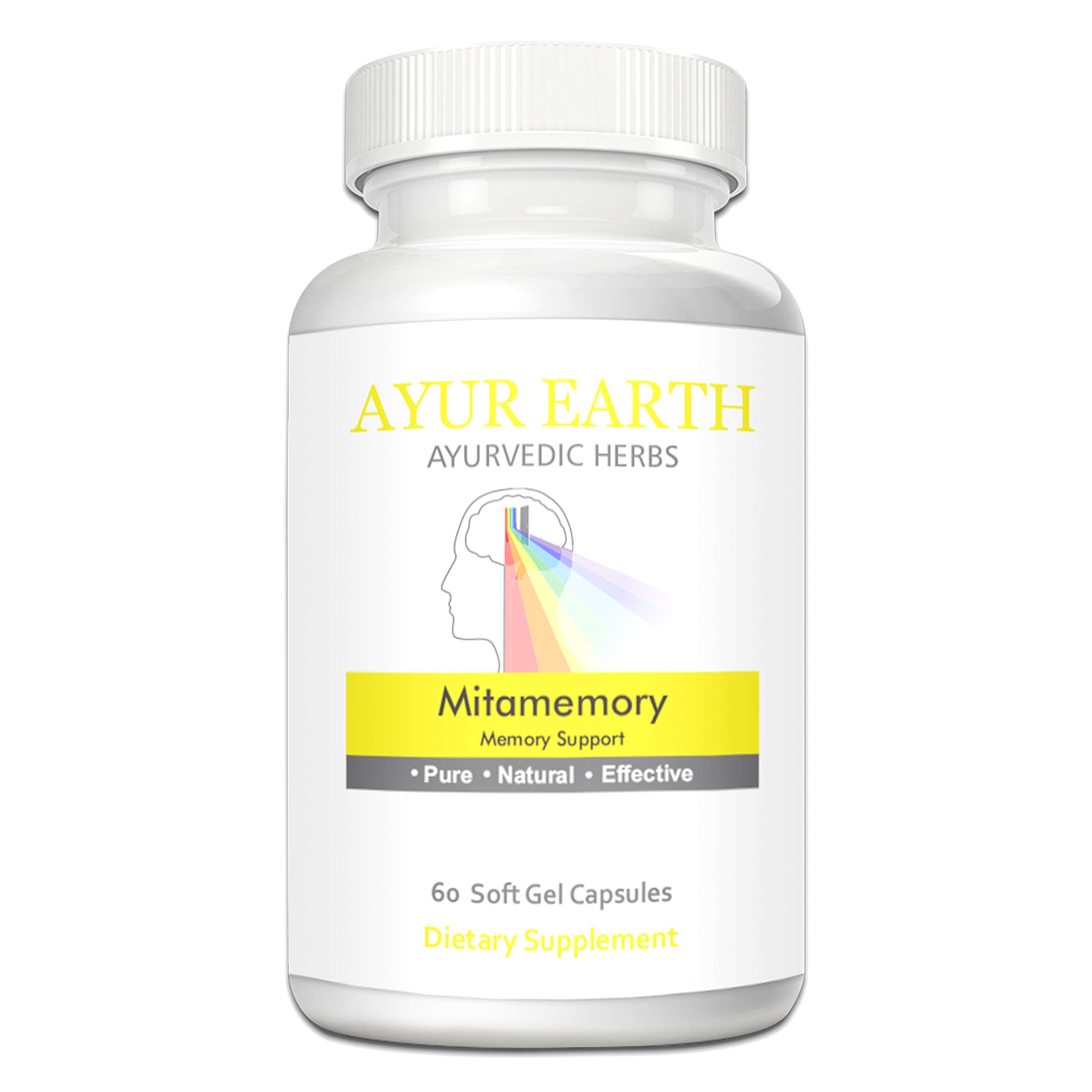 Mitamemory Supplement - Natural Memory Supplements - Ayurvedic Memory Support Pills - Brain Activity, Focus, Energy Booster - Decrease Anxiety & Stress Levels - 30 Day Supply (60 Softgel Capsules)