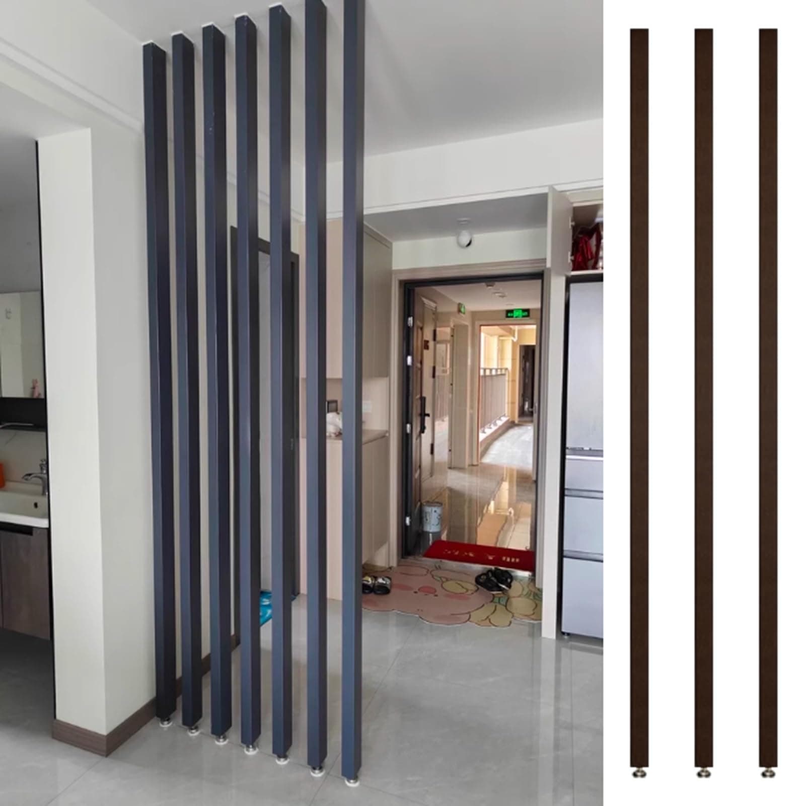 Wall Partition Room Divider Floor to Ceiling 1 Pc / 3pcs / 5pcs Modern Decor Screen Partition Post for Apartment, Black Room Separator Wooden Slats, Customized Room Divider Columns(3pcs,160cm/63in/5.2
