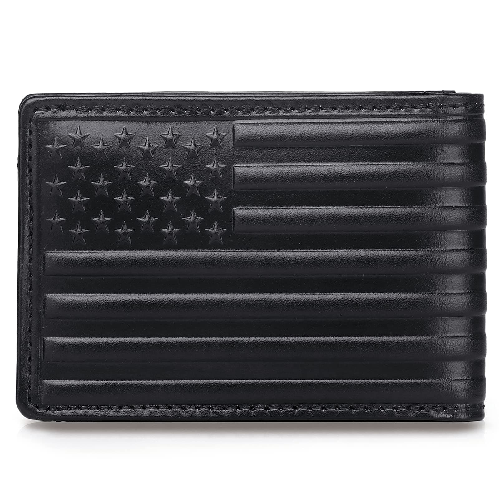 Full Grain Leather Wallets for Men, Bifold Wallets for Men, Mens Leather Wallets with 12 Slots, RFID Blocking, Gifts for Men (USA Flag, Black)