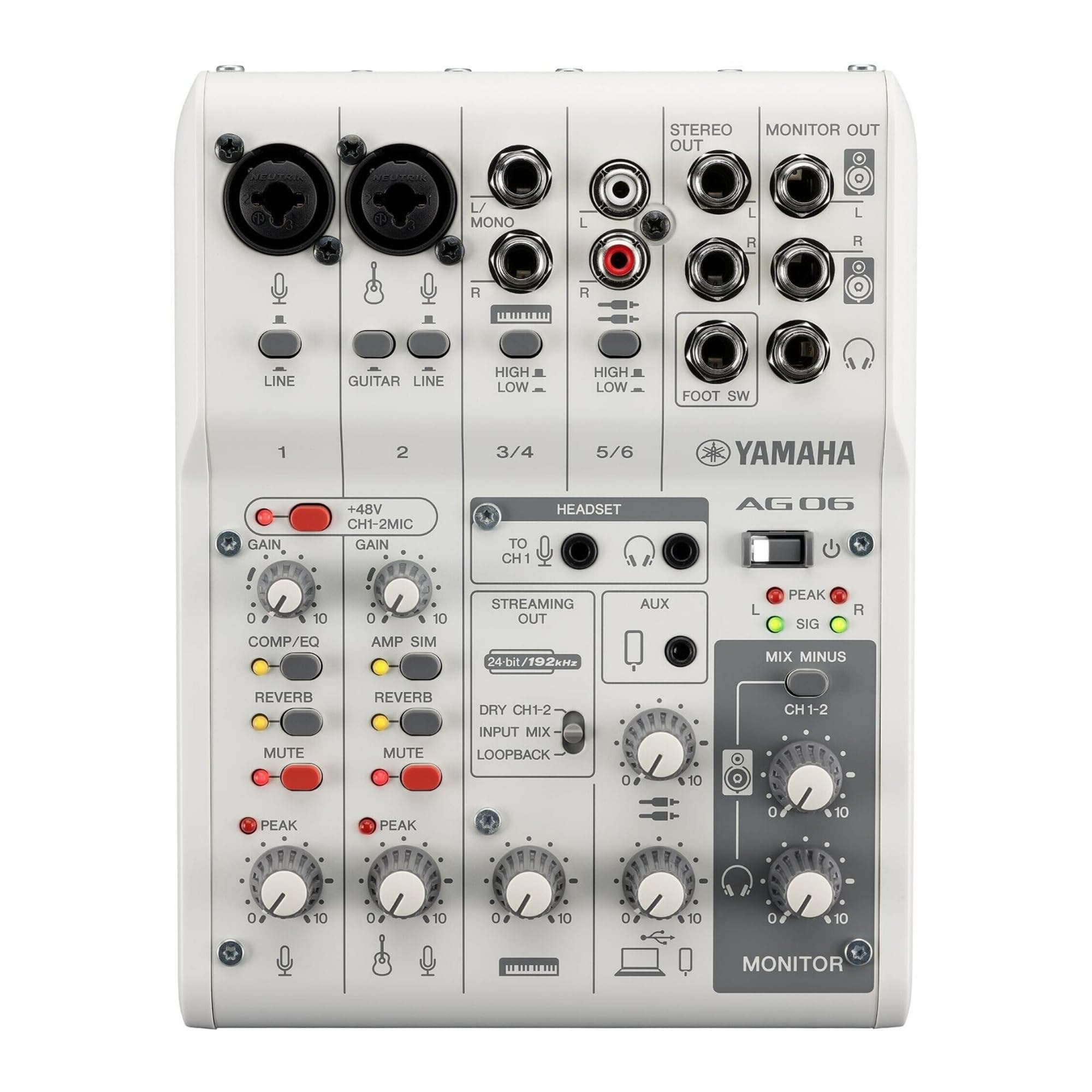 AG06 MK2 White 6-Channel Live Streaming Loopback Mixer/USB Interface with Steinberg Software Suite